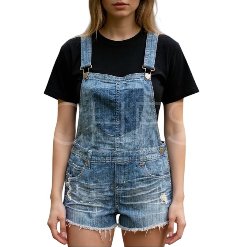 BLANK NYC Denim Overall Shorts Size 26 Distressed Medium Wash
